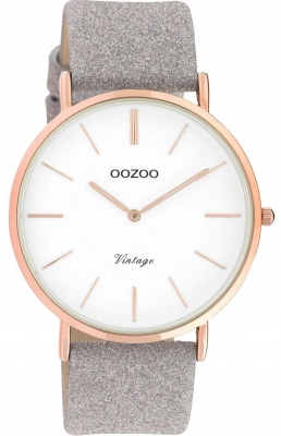 Oozoo Vintage Armbanduhr mit Glitzer Lederband 40 MM Rosegoldfarben / Weiß / Taupe C20151