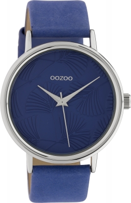 Oozoo Damenuhr mit Lederband 42 MM Colours of Oozoo Ginkgoblatt Zifferblatt Unicolor Blau C10394