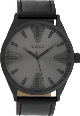 Oozoo Herrenuhr mit Lederband 45 MM Black / Silbergrau / Schwarz C10024