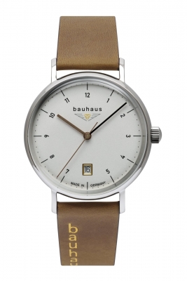 Bauhaus Damenuhr mit Lederband Quarz Datum 36 MM Beige / Braun 2141-1