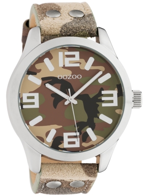 Oozoo Armbanduhr Basic Line mit Lederband 47 MM Camouflage C1066