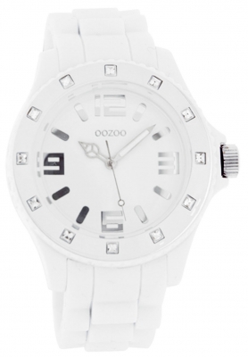 Oozoo Strass Damenuhr mit Silikonarmband Arabische Zahlen und Indexe 43 MM Weiß C4356