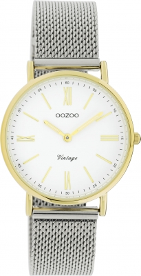 Oozoo Vintage Armbanduhr mit Edelstahl Milanaise Metallband 32 MM Goldfarben / Weiß C20123