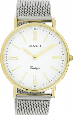 Oozoo Vintage Armbanduhr mit Edelstahl Milanaise Metallband 40 MM Goldfarben / Weiß C20118
