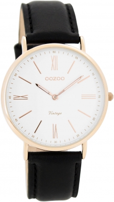 Oozoo Vintage Damenuhr mit Lederband 36 MM Rosefarben / Weiß / Schwarz C7717