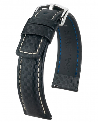 Hirsch Uhrenarmband Carbon XL aus Hi-Tech Leder Quick Release mit Dornschließe Schwarz