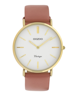 Oozoo Vintage Damenuhr mit Lederband 40 MM Goldfarben / Weiß / Apricot C9967