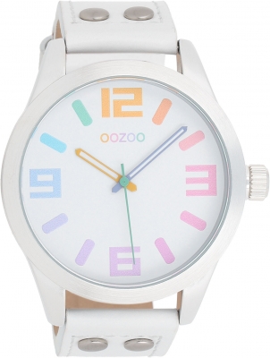 Oozoo Armbanduhr Basic Line mit Lederband 47 MM Bunt/Weiß C1085