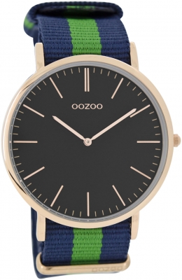 Oozoo Vintage Armbanduhr mit Natoband Textilband Stoffband 44 MM Rose / Schwarz / Blau Grün C6933
