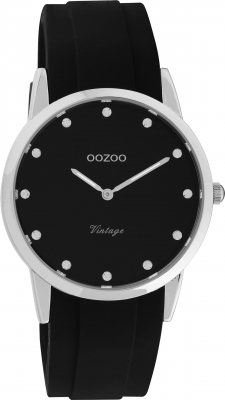 Oozoo Vintage Damen Armbanduhr mit Silikonband 38 MM Schwarz / Schwarz C20177