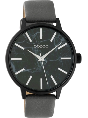 Oozoo Damenuhr mit Lederband und Marmor Design Zifferblatt 42 MM Black / Schwarz / Dunkelgrau C10468