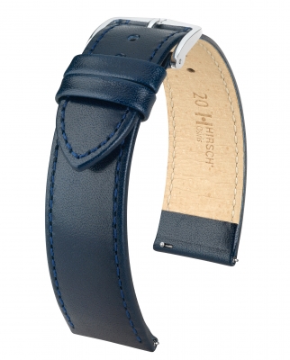Hirsch Uhrenarmband Osiris L aus flexiblem Rindboxleder Quick Release mit Dornschließe Blau