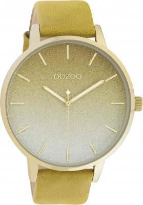 Oozoo Damen Armbanduhr mit Lederband 48 MM Goldfarben / Senfgelb Glitzer / Senfgelb C10833