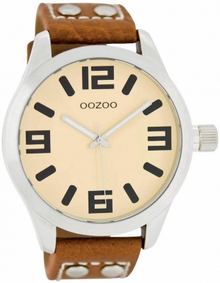 Oozoo Armbanduhr Basic Line mit Lederband 47 MM Creme / Cognac C1052