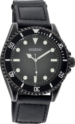 Oozoo Herrenuhr mit grünem Nylon Klett Armband 42 MM Titanfarben / Dunkelgrau / Schwarz C11012