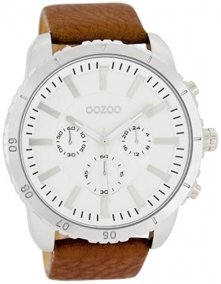 Oozoo Herrenuhr mit Lederband 49 MM Weiß / Cognac C5195