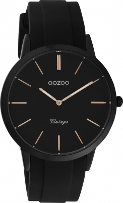 Oozoo Vintage Damen Armbanduhr mit Silikonband 42 MM Black / Schwarz / Schwarz C20174
