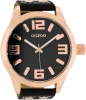 Oozoo XXL Armbanduhr Basic Line mit Lederband 52 MM Rose / Schwarz / Schwarz C1109