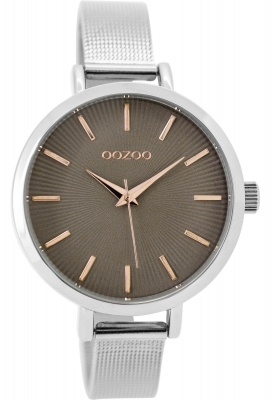 Oozoo Damenuhr mit Edelstahl Milanaise Armband 38 MM Braun / Silberfarben C9493