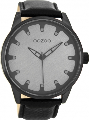 Oozoo Herrenuhr mit Lederband 48 MM Black / Silbergrau / Schwarz C8549