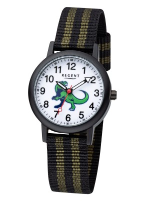 Regent Armbanduhr für Jungen Junioruhr Kinderuhr Dinosaurier mit Stoffband Quarz F-1380