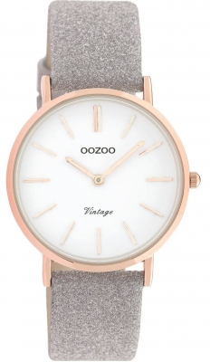 Oozoo Vintage Armbanduhr mit Glitzer Lederband 32 MM Rosegoldfarben / Weiß / Taupe C20158
