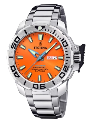 Festina Herrenuhr Set 47MM 20ATM Silberfarben/Orange mit Wechselband F20665/5