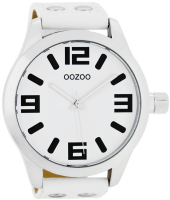 Oozoo XXL Armbanduhr Basic Line mit Lederband 52 MM Weiß / Weiß C1000