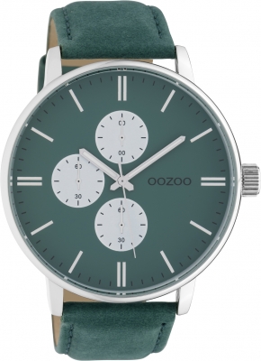 Oozoo Herrenuhr mit Lederband 50 MM Silberfarben/Grün C10313