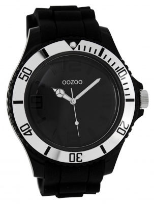 Oozoo Herrenuhr mit Silikonarmband BiColor Zweifarbig 48 MM Schwarz / Silberfarben C4169