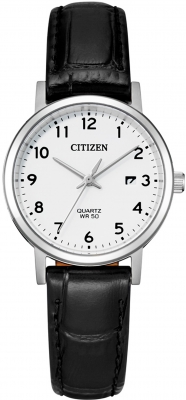 Citizen Damenuhr Quarz mit Silberfarben/Weiß mit Lederband EU6090-03A