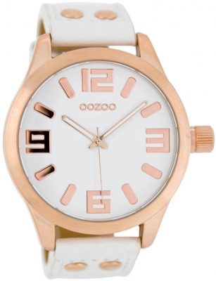 Oozoo Armbanduhr Basic Line mit Lederband 47 MM Rose / Weiß / Weiß C1150