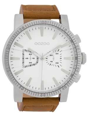 Oozoo Herrenuhr mit Lederband 50 MM Weiß / Braun C9645