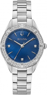 Bulova Damenuhr Diamonds Silberfarben/Blau mit Edelstahl Gliederband 96R243