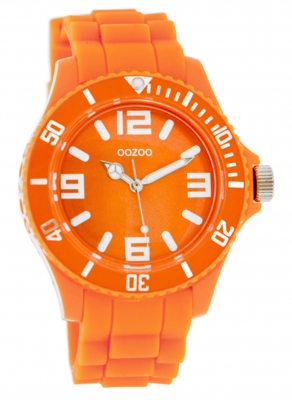 Oozoo Damenuhr mit Silikonarmband Weiße arabische Zahlen und Indexe 43 MM Neon Orange C4287