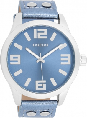 Oozoo Armbanduhr Basic mit Metallic Look Lederband 47 MM Blau / Metallic Blau C1079