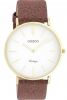 Oozoo Vintage Armbanduhr mit Glitzer Lederband 40 MM Goldfarben / Weiß / Rotbraun C20149