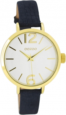 Oozoo Damenuhr mit Lederband 35 MM Gold/Weiß/Blaugrau C7659