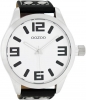 Oozoo XXL Armbanduhr Basic Line mit Lederband 52 MM Weiß / Schwarz C1003
