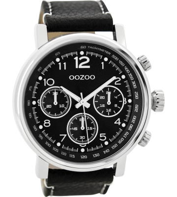 Oozoo Herrenuhr mit Lederband 48 MM Schwarz/Schwarz C9459