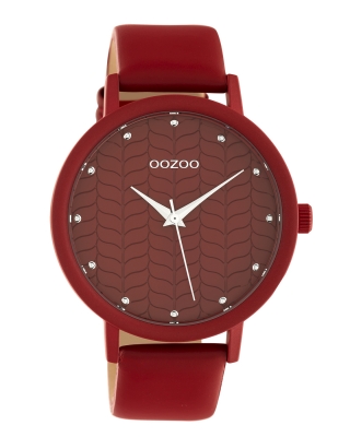 Oozoo Damenuhr mit Lederband Color Line Florales Muster 45 MM Rot / Rot C10656