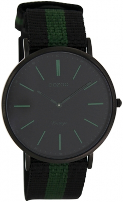 Oozoo Vintage Armbanduhr mit Natoband Textilband Stoffband 44 MM Schwarz / Grün C7302
