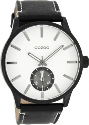 Oozoo Herrenuhr mit Lederband 45 MM Black / Weiß / Schwarz C9083