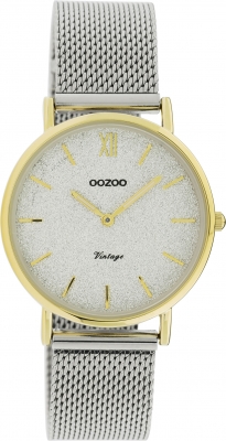 Oozoo Vintage Armbanduhr mit Edelstahl Milanaise Metallband 32 MM Goldfarben / Grau Glitzer C20122
