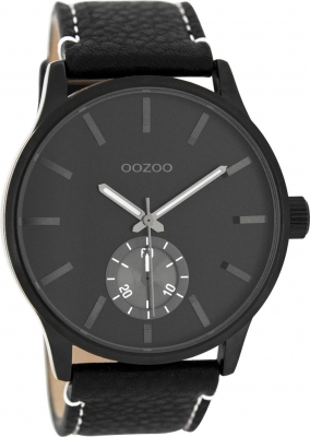 Oozoo Herrenuhr mit Lederband 45 MM Black / Schwarz / Schwarz C9084