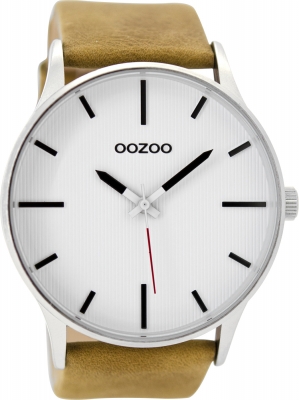 Oozoo Herrenuhr mit Lederband 48 MM Weiß / Braun C9050