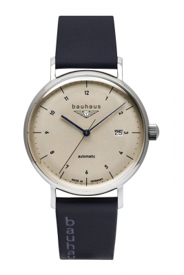 Bauhaus Herrenuhr Automatik mit Lederband Datum Beige / Blau 2152-5