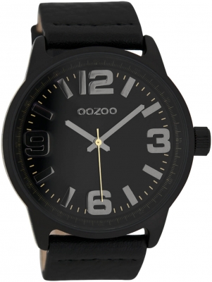 Oozoo Herrenuhr mit Lederband 48 MM Schwarz / Schwarz C7094