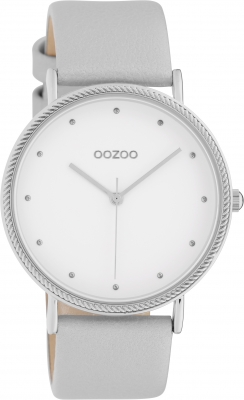 Oozoo Damenuhr Shiny mit Lederband 40 MM Weiß / Silber C10415