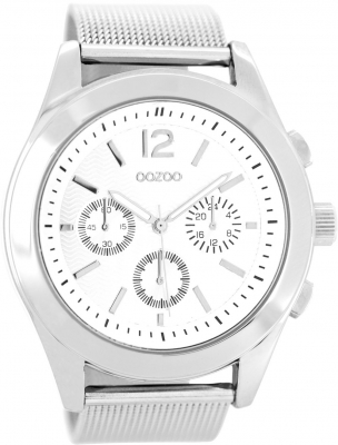 Oozoo Armbanduhr mit Milanaise Metallband und Dornschließe 45 MM Silberfarben Poliert C2355